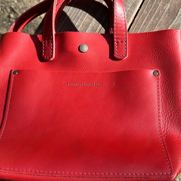 Portland Leather Goods Red Mini Crossbody Tote Smooth Leather Snap Closure - Picture 7 of 11